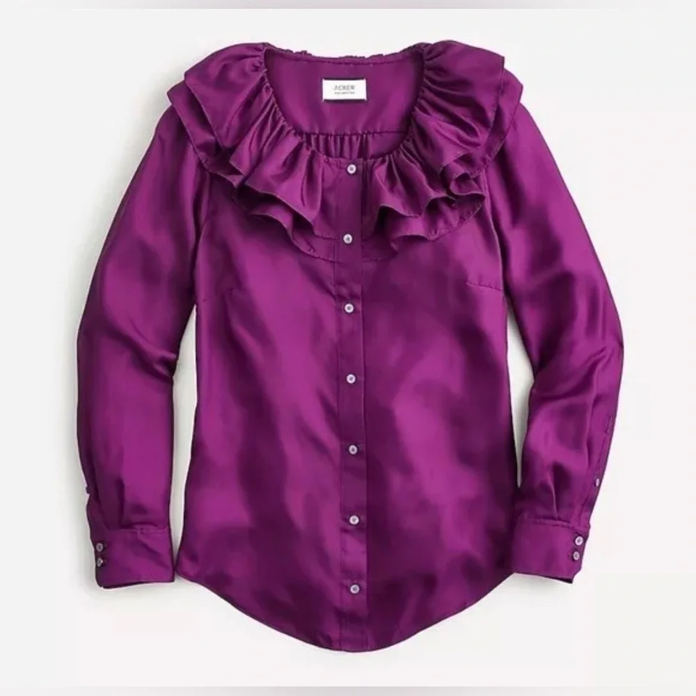 NWT J.Crew Collection silk twill ruffle-collar Blouse, Size XXS